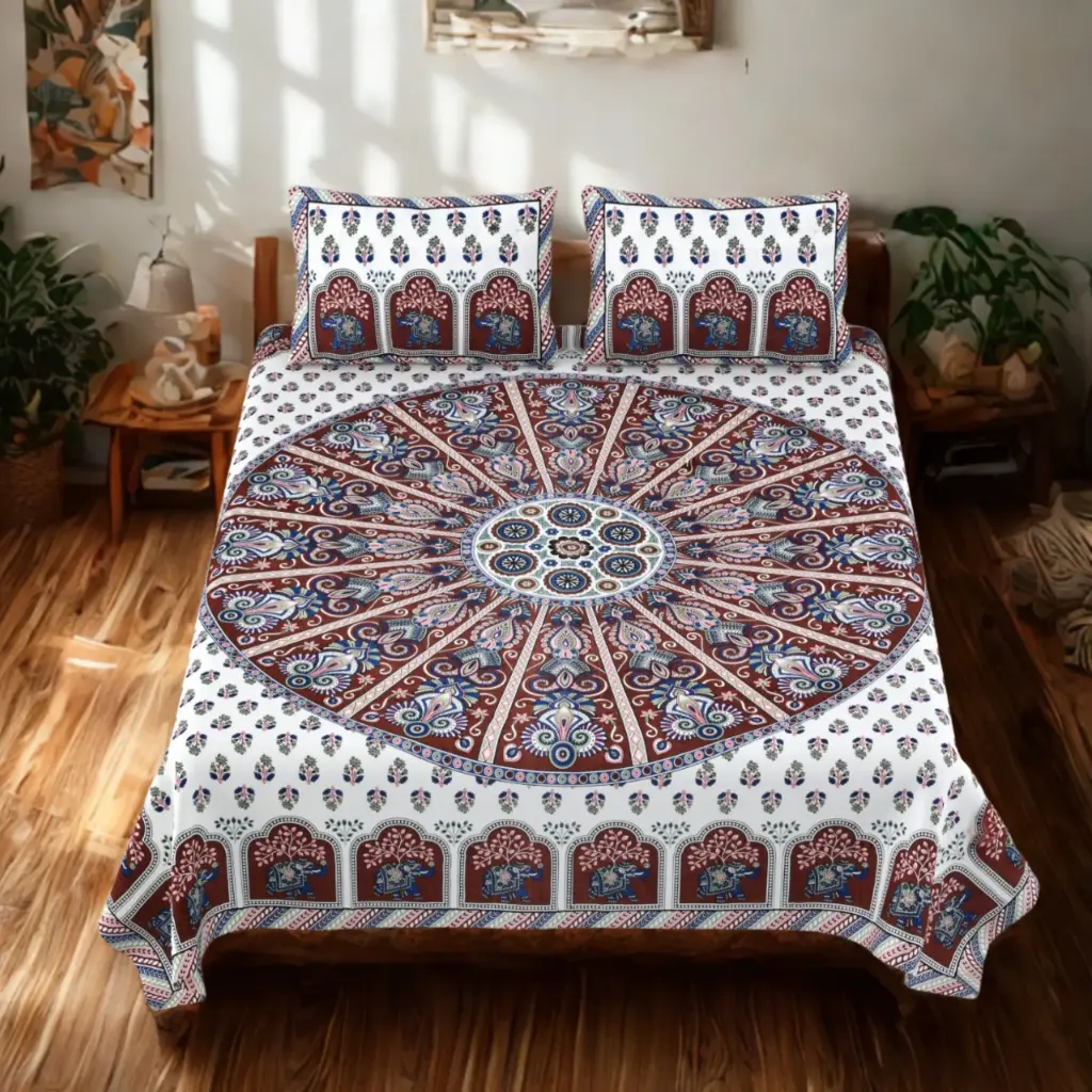 MAROON/Super Home Romantic Floral Bedsheet 108x108 Inches – Perfect for Couple Rooms