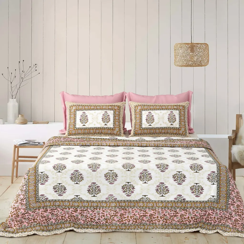 BROWN/Super Home Luxury Glace Cotton Bedsheet 93x108 Inches with 2 Pillow Covers