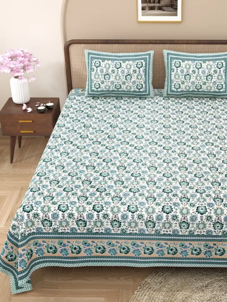 GREEN/Extra Large 108x108 Pure Cotton Bedsheet with 2 Pillow Covers – Elegant & Durable/SUPERHOME