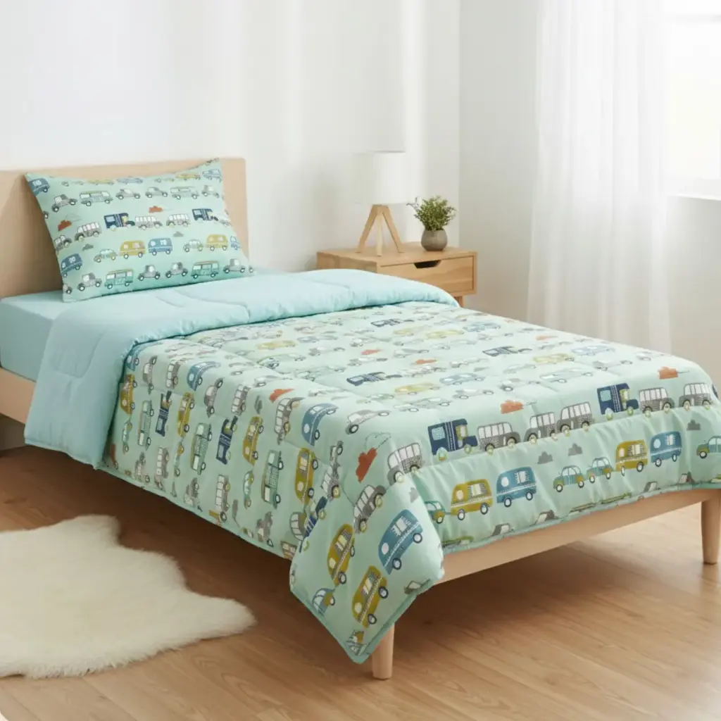 GREEN/Super Home Single Bed Comforter 100 GSM | Breathable Summer Quilt | Easy Wash Bedding