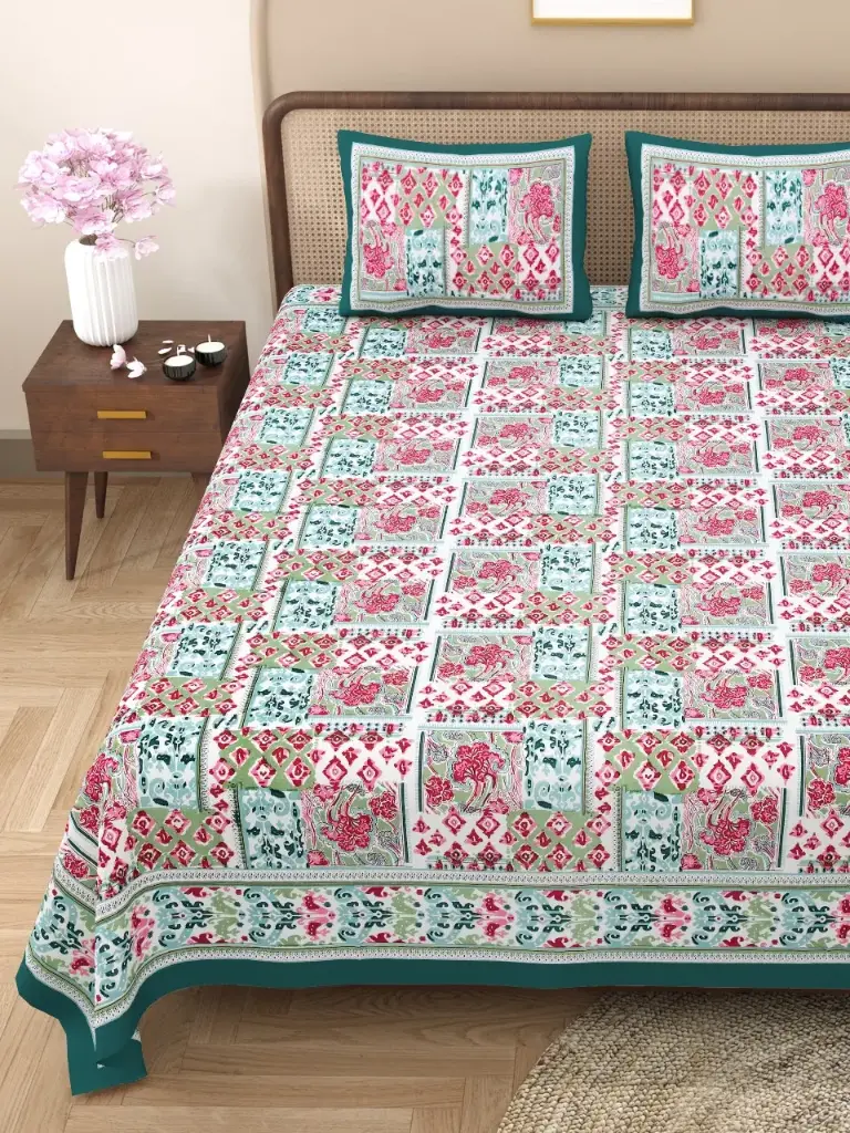 MULTICOLOR/Premium 108x108 Cotton Bedsheet with 2 Pillow Covers – Fade Resistant Colors/SUPERHOME