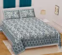 BLUE/108x108 Inches Double King Size Bedsheet Pure Cotton with 2 Pillow Covers – Stylish Prints/SUPERHOME