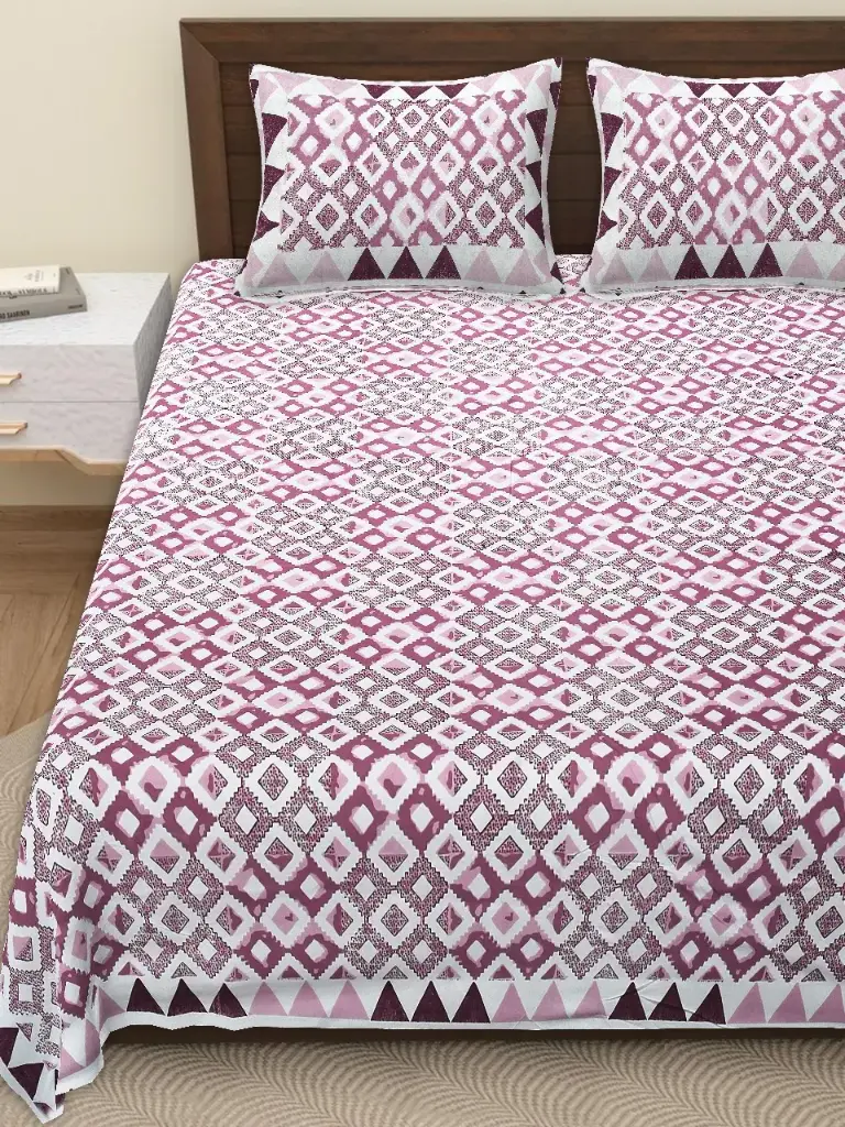 PINK/Pure Cotton Double Bedsheet 108x108 Inches with 2 Pillow Covers – Smooth Touch Fabric/SUPERHOME