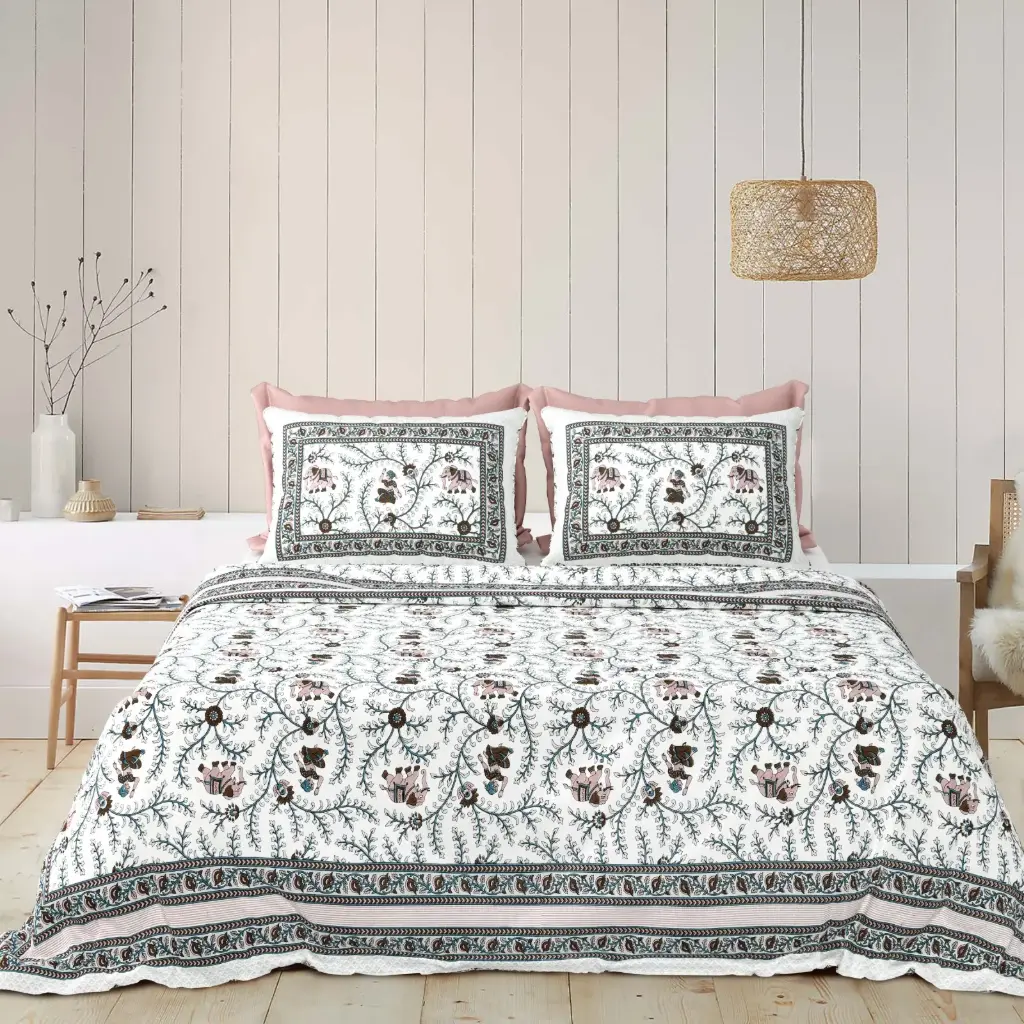 GREY/Super Home Premium Quality 93x108 Cotton Bedsheet with Pillow Covers/SUPERHOME