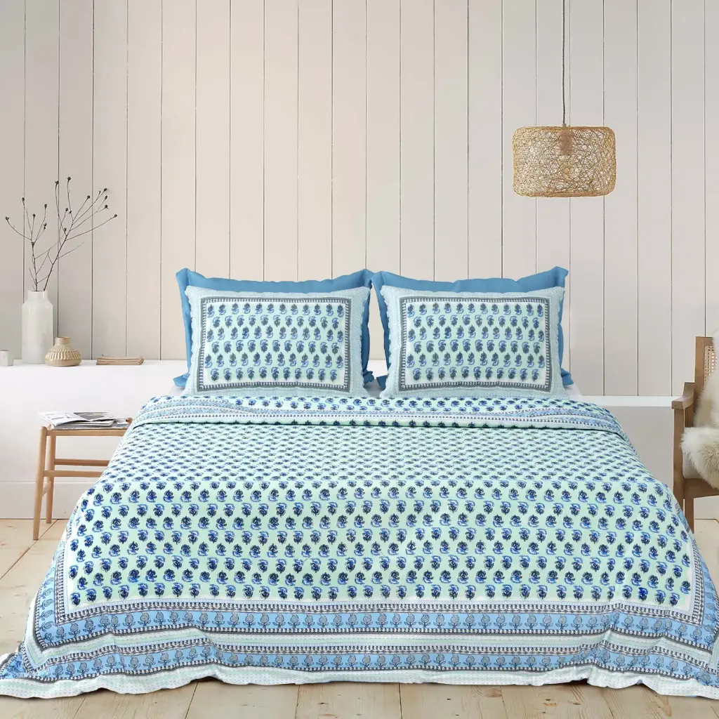 BLUE/Super Home Premium Quality 93x108 Cotton Bedsheet with Pillow Covers/SUPERHOME