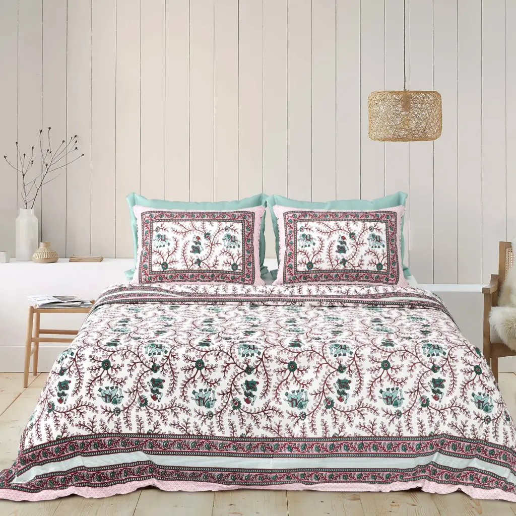 PINK/Super Home Everyday Use Pure Cotton Bedsheet 93x108 with 2 Pillow Covers/SUPERHOME