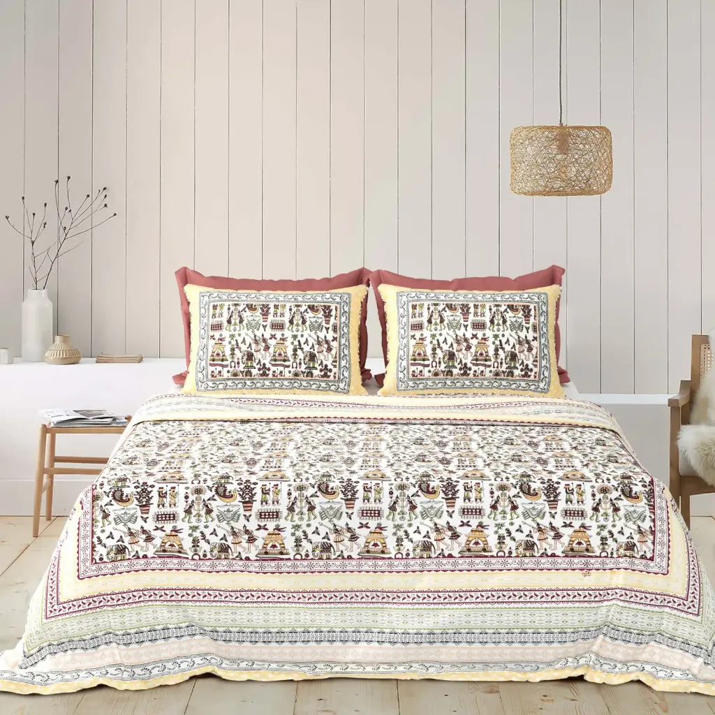 IVORY/Super Home King Size 93x108 Pure Cotton Bedsheet with 2 Pillow Covers/SUPERHOME