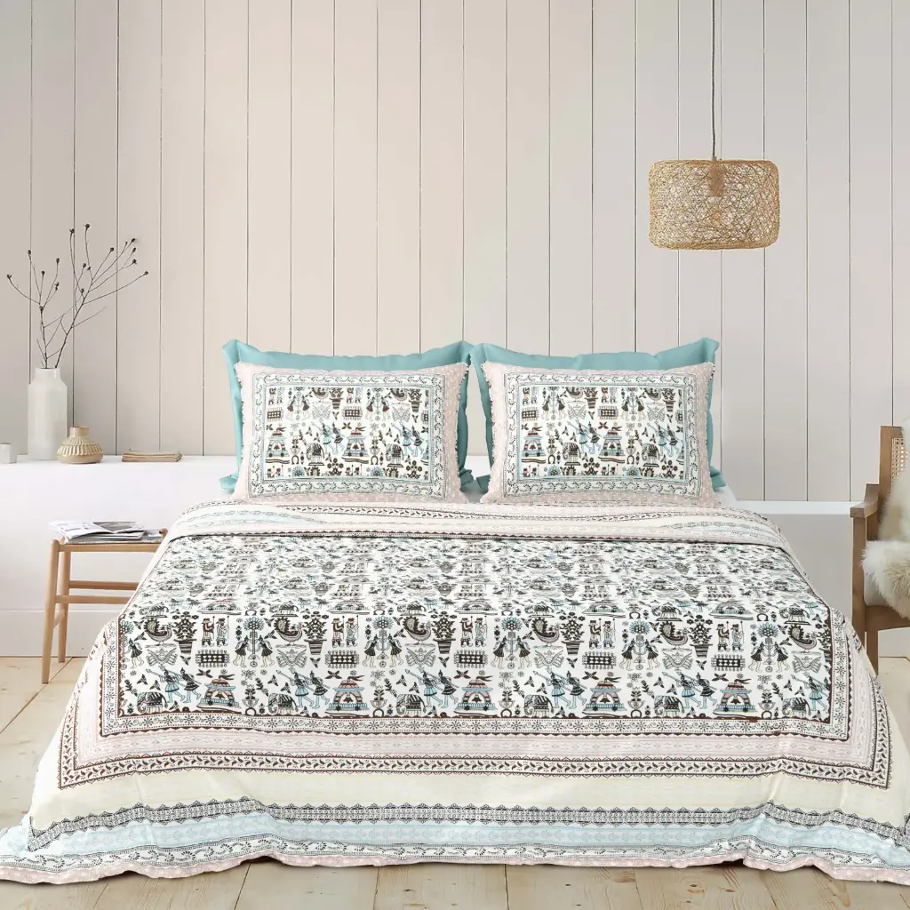 PEACH/Super Home Breathable Pure Cotton Bedsheet 93x108 Inches with 2 Pillow Covers/SUPERHOME