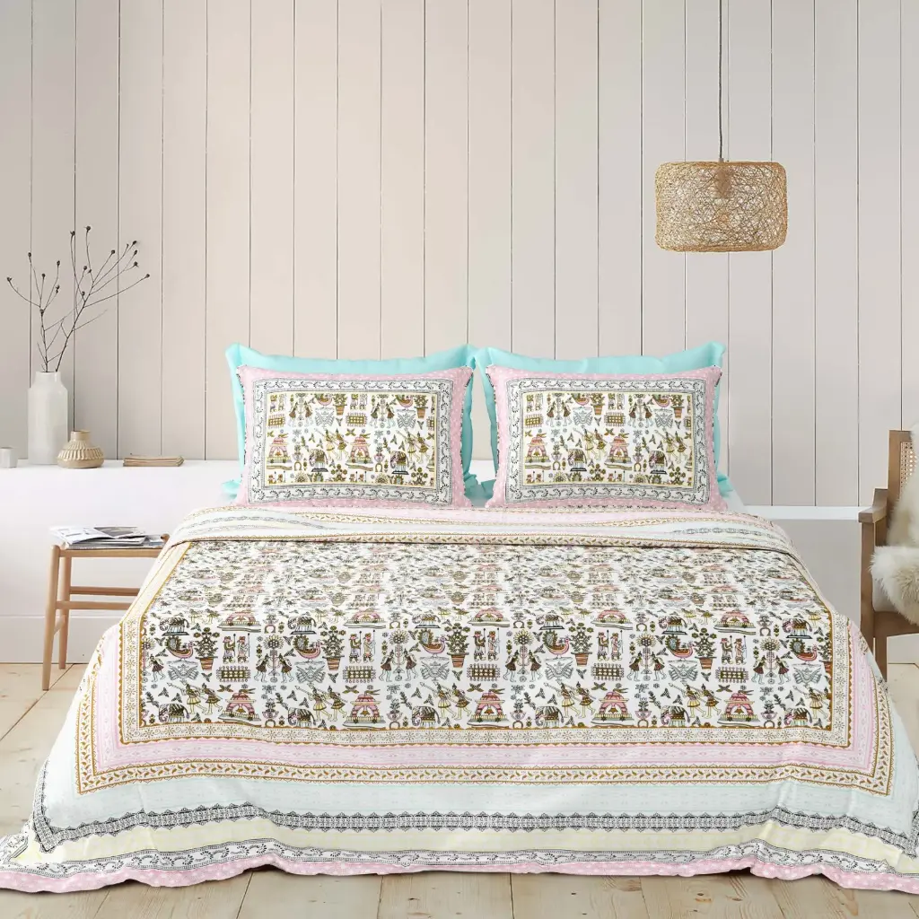  PINK/Super Home Breathable Pure Cotton Bedsheet 93x108 Inches with 2 Pillow Covers