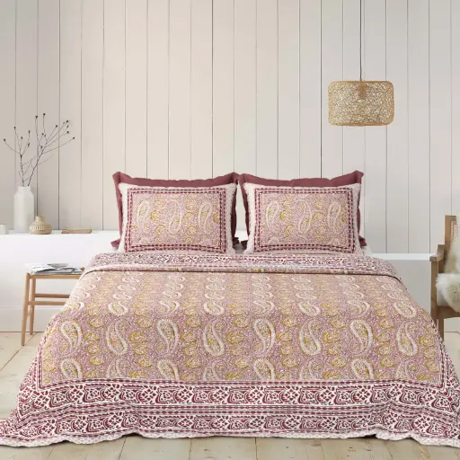 PEACH/Super Home Stylish 93x108 Pure Cotton Double Bedsheet with Pillow Covers