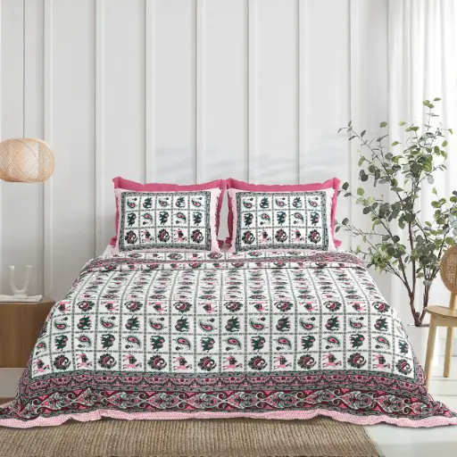 GREY/Super Home Soft & Breathable Cotton Bedsheet 93x108 Inches with Pillow Covers