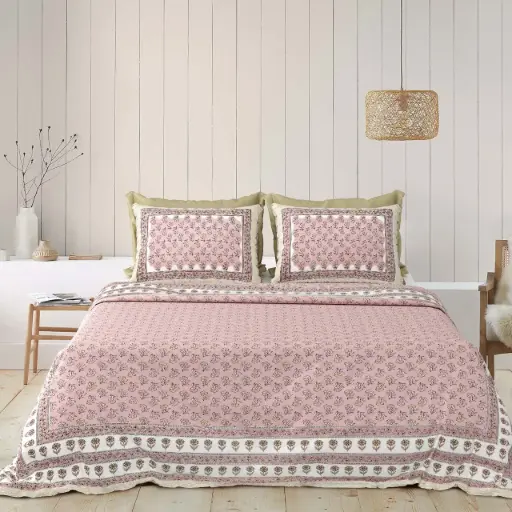 PINK/Super Home Elegant Print Pure Cotton Bedsheet 93x108 with 2 Pillow Covers