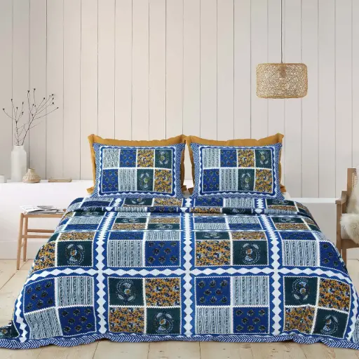DARK BLUE/Super Home Elegant Print Pure Cotton Bedsheet 93x108 with 2 Pillow Covers