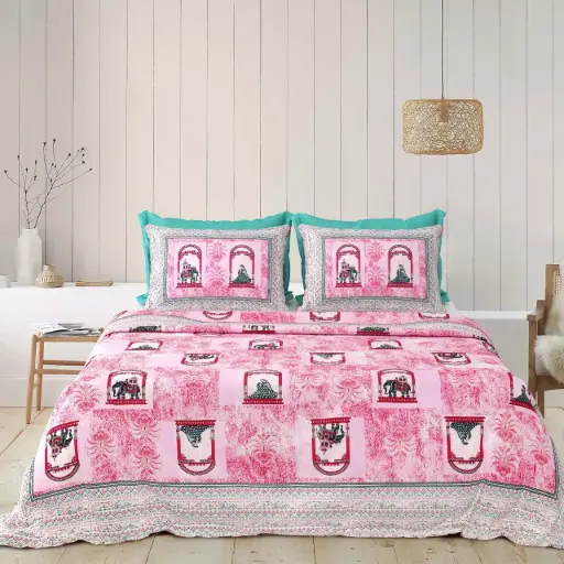PINK/Super Home Durable 93x108 Pure Cotton Bedsheet with 2 Pillow Covers
