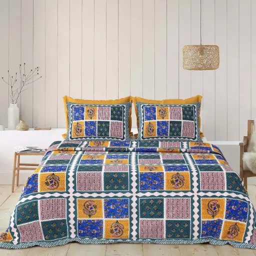 BLUE/YELLOW/Super Home Breathable Pure Cotton Bedsheet 93x108 for Double Bed with Pillow Covers