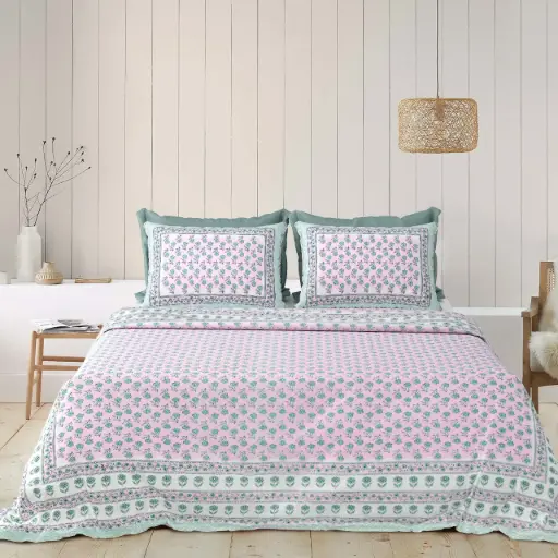 PINK/GREY/Super Home Breathable Pure Cotton Bedsheet 93x108 for Double Bed with Pillow Covers