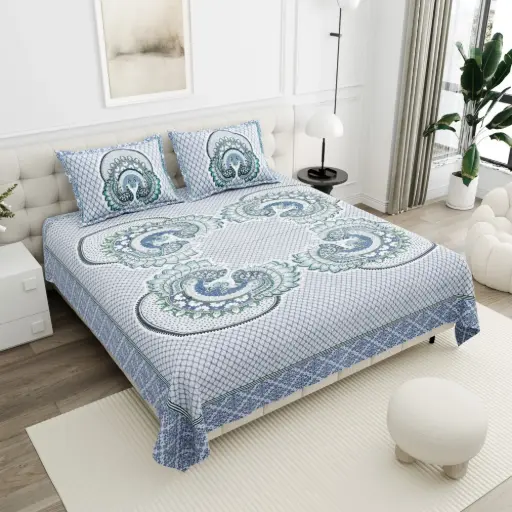 GREY/Super Home Double Size 100x108 Inches Pure Cotton Bedsheet with 2 Pillow Covers