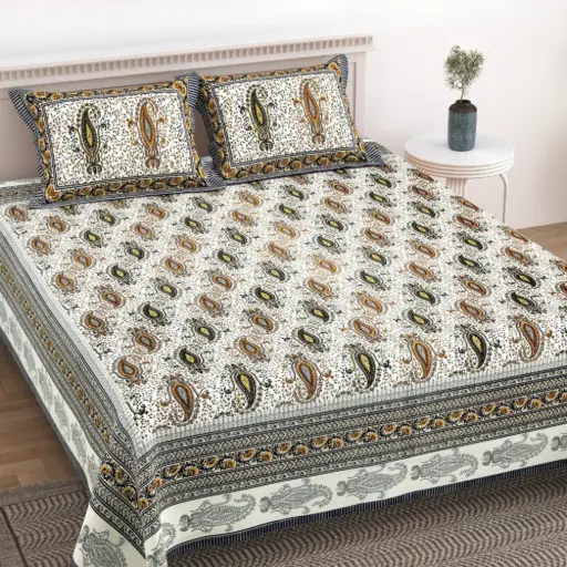 GREEN/Super Home 100x108 Pure Cotton Bedsheet Set with 2 Pillow Covers – Smooth Finish