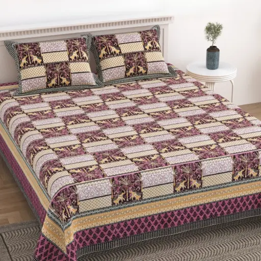 BROWN/Super Home 100x108 Inches Pure Cotton Bedsheet with 2 Pillow Covers – Premium Soft