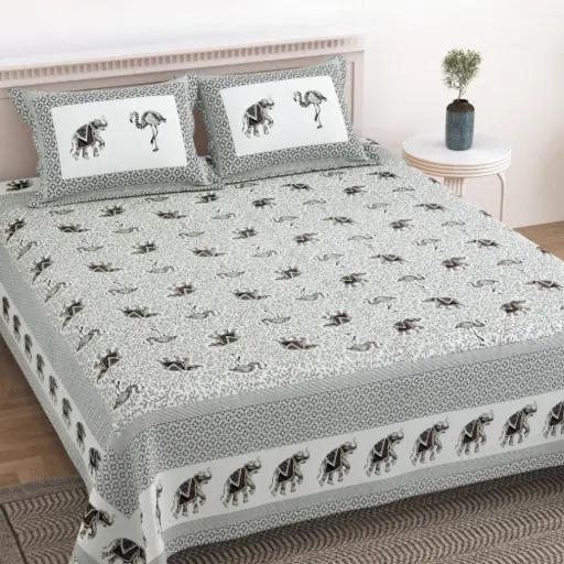 GRAY/Super Home 100x108 Inches Pure Cotton Bedsheet with 2 Pillow Covers – Premium Soft