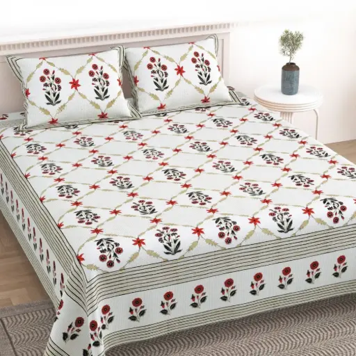 GREEN/Super Home Soft Cotton Bedsheet 100x108 Inches with 2 Pillow Covers – Durable Fabric