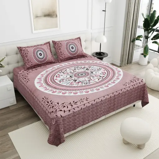 MAROON/Super Home Luxury Pure Cotton Bedsheet 100x108 Inches with 2 Pillow Covers