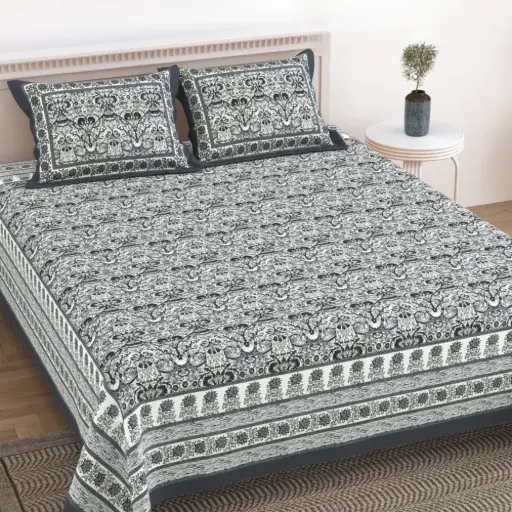 GREEN/Super Home 100x108 Inches Cotton Bedsheet with 2 Pillow Covers – Elegant Style