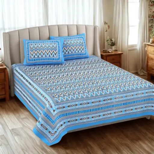 BLUE/Super Home Premium Cotton Double Bedsheet 93x108 Inches with Matching Pillow Covers