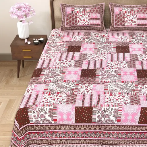 MAROON/Super Home Large Size 93x108 Inches Cotton Bedsheet with 2 Pillow Covers for Bedroom