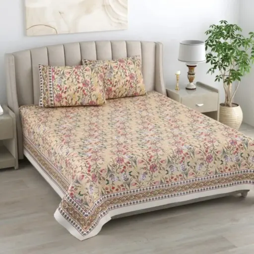 BROWN/Super Home Pure Cotton Bedsheet 93x108 Inches with 2 Pillow Covers – Comfortable & Durable