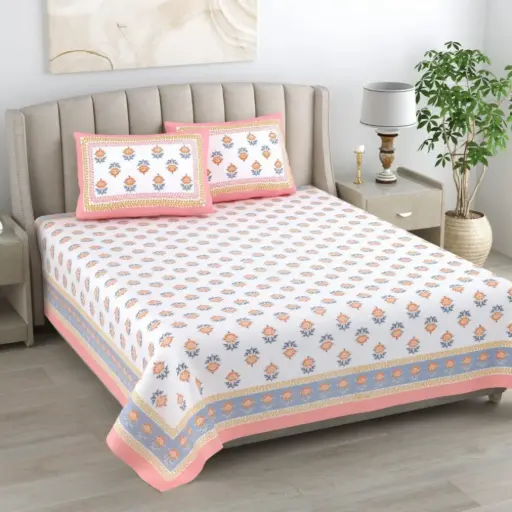 WHITE/Super Home Cotton 93x108 Inch Bedsheet with 2 Pillow Covers – Premium Quality Fabric