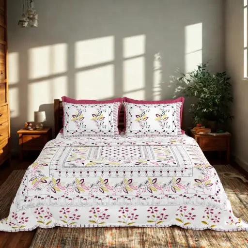 WHITE/Super Home 93x108 Pure Cotton Double Bedsheet with 2 Pillow Covers – Elegant Home Décor