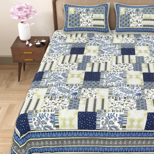 BLACK/GRAY/Super Home 93x108 Pure Cotton Bedsheet Set with 2 Pillow Covers – Modern & Classic Prints