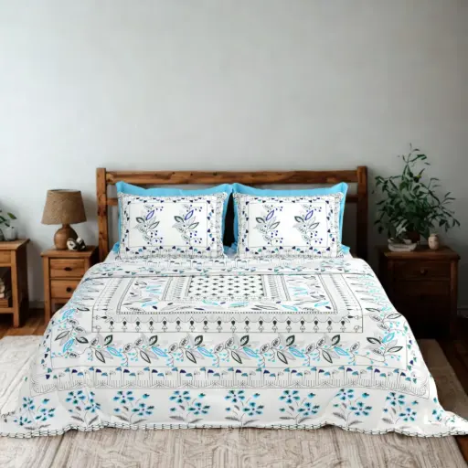 WHITE/Super Home Pure Cotton 93x108 Inch Bedsheet with 2 Pillow Covers – Perfect for All Seasons