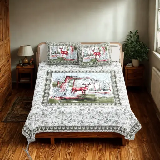 white/gray/Super Home King Size 93x108 Pure Cotton Bedsheet Set with 2 Pillow Covers