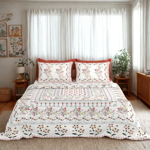 WHITE/Super Home 93x108 Inches King Size Pure Cotton Bedsheet with 2 Pillow Covers