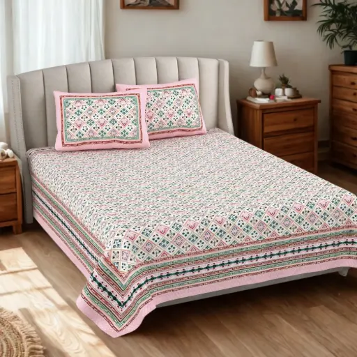 white/Super Home 93x108 Inches Soft Touch Pure Cotton Bedsheet with 2 Pillow Covers