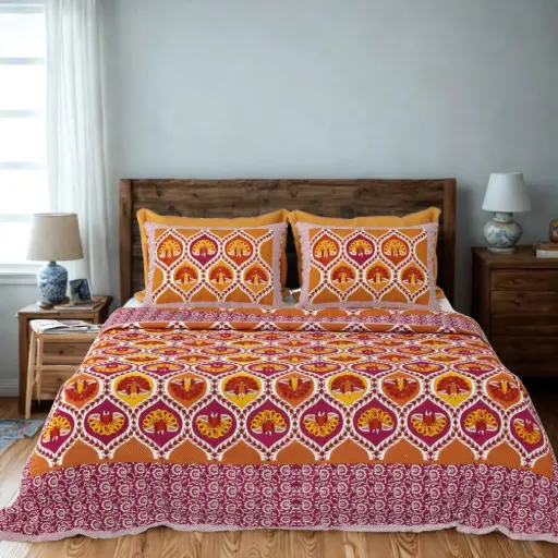 Burnt Orange | Handcrafted Rajasthani Cotton Bedsheet 108x108 with Pillow Covers – Super King