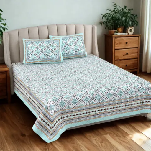 Light Blue/Super Home 93x108 Inches Soft Touch Pure Cotton Bedsheet with 2 Pillow Covers