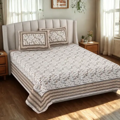 brown/Super Home Premium Pure Cotton 93x108 Inches Bedsheet with Pillow Covers