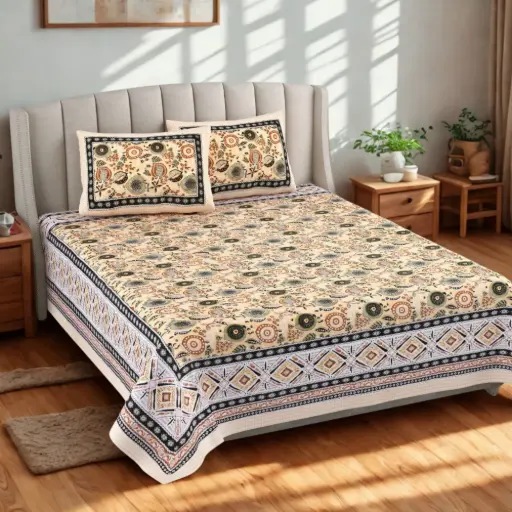 Orange|Super Home 93x108 Inches Durable Cotton Bedsheet with Matching Pillow Covers