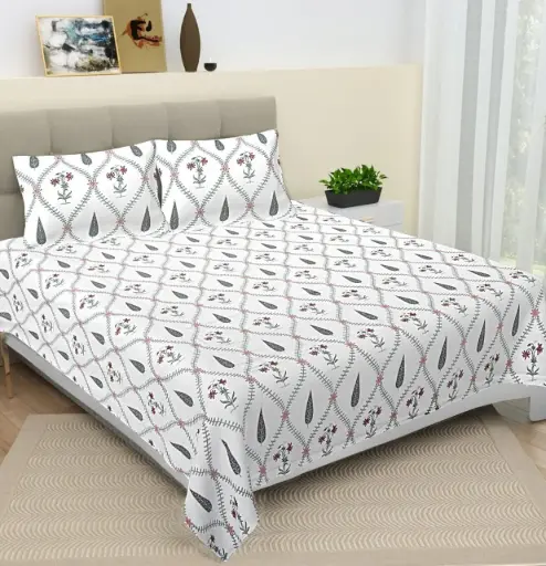 WHITE/Super Home Premium Quality Pure Cotton 108x108 Inches Bedsheet with 2 Pillow Covers