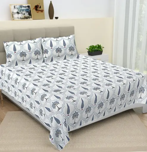 WHITE/Super Home Premium Quality Pure Cotton 108x108 Inches Bedsheet with 2 Pillow Covers