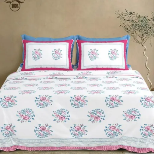white/Super Home 100x108 King Size Pure Cotton Double Bed Bedsheet Online