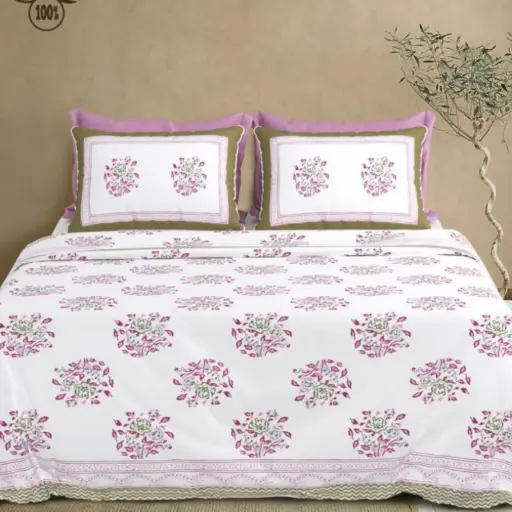 white/Super Home Elegant Pure Cotton Bedsheet 100x108 King Size for Bedroom Decor