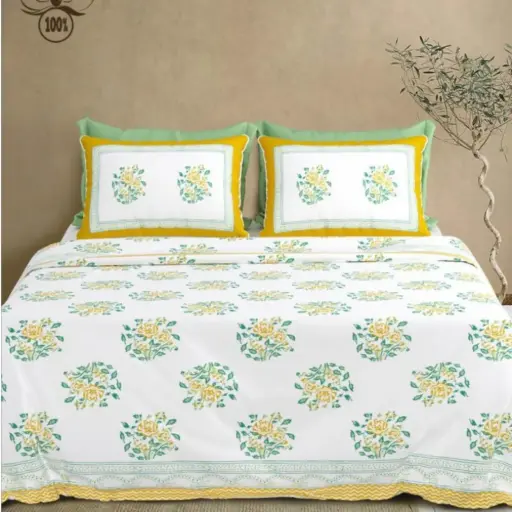 white/Super Home Elegant Pure Cotton Bedsheet 100x108 King Size for Bedroom Decor