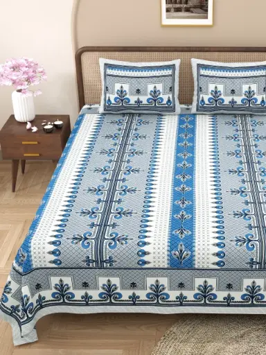 BLUE/Pure Cotton Super King Bedsheet 108x108 Inches with 2 Pillow Covers – Comfortable & Stylish/SUPERHOME
