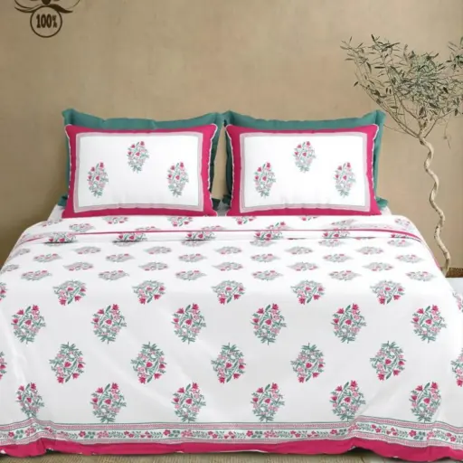 white-red/Super Home 100x108 Pure Cotton Bedsheet King Size for Everyday Luxury