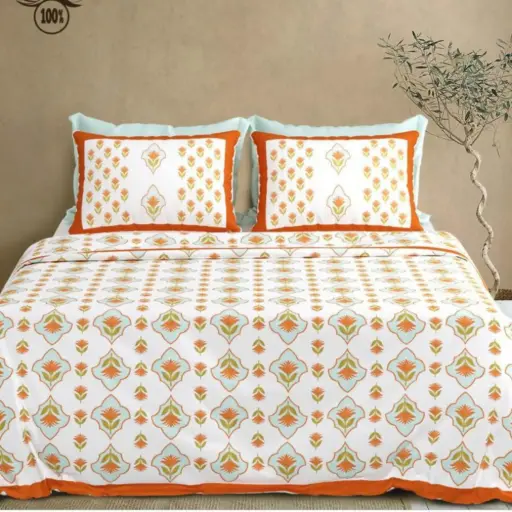 orange/Super Home Classic Pure Cotton 100x108 King Size Double Bedsheet