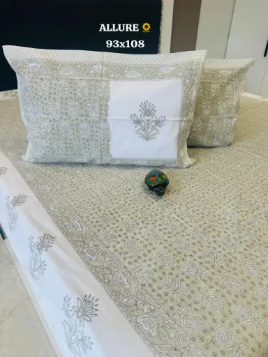 WHITE/BROWN/Super Home Ethnic Jaipuri 93x108 Inches Bedsheet – Handcrafted Elegance for Your Bedroom